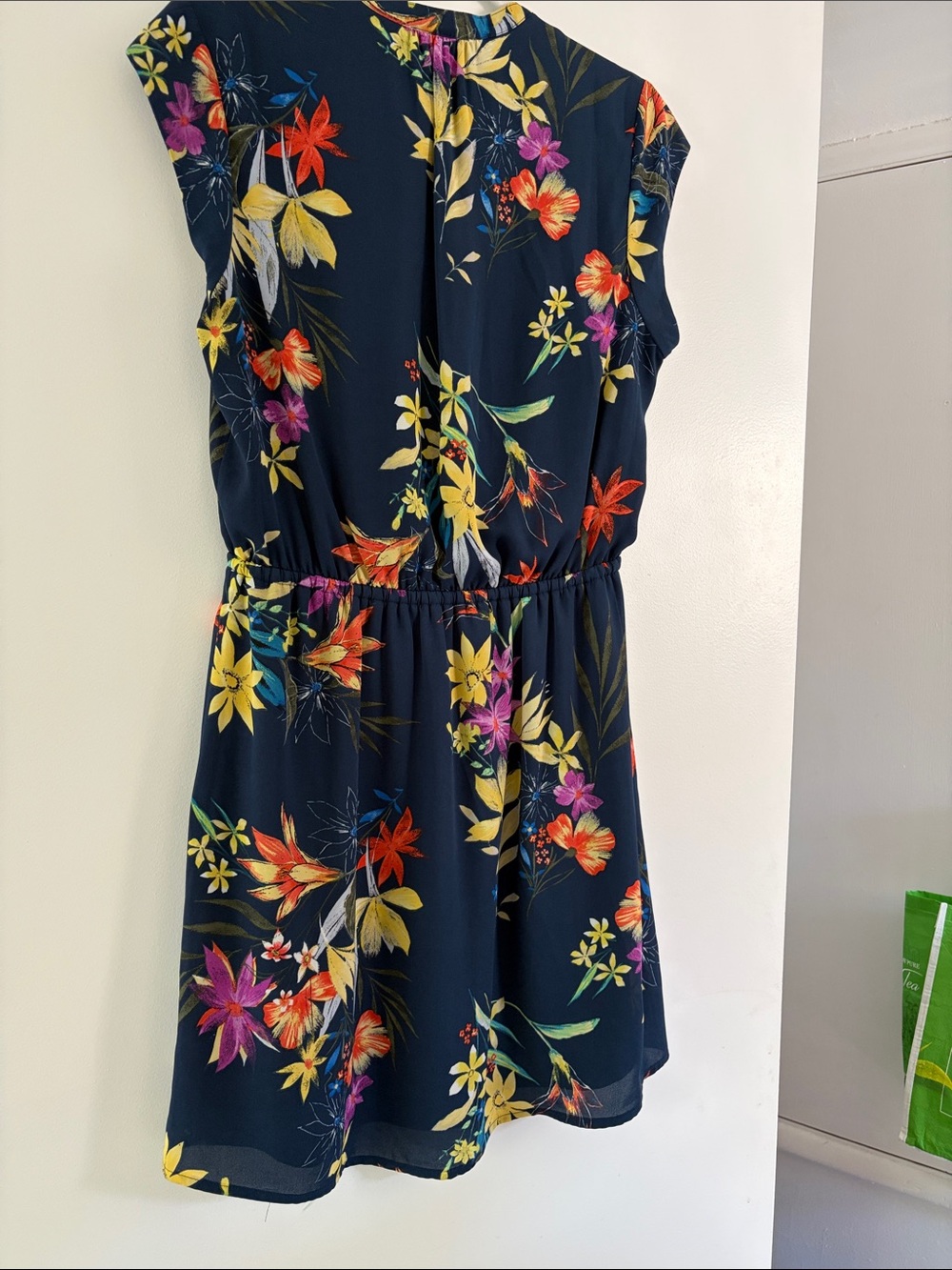 DR2 Navy Floral Drawstring Mini Dress with Yellow & Pink Blooms - Picture 3 of 3